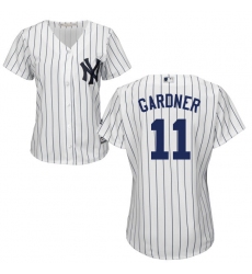 Women's Majestic New York Yankees #11 Brett Gardner Authentic White Home MLB Jersey