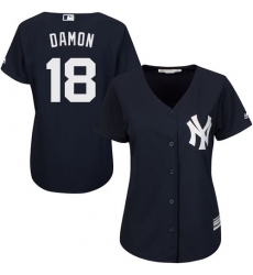 Women's Majestic New York Yankees #18 Johnny Damon Authentic Navy Blue Alternate MLB Jersey