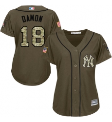 Women's Majestic New York Yankees #18 Johnny Damon Replica Green Salute to Service MLB Jersey