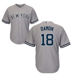 Youth Majestic New York Yankees #18 Johnny Damon Replica Grey Road MLB Jersey