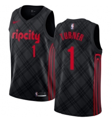 Men's Nike Portland Trail Blazers #1 Evan Turner Swingman Black NBA Jersey - City Edition