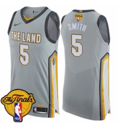 Men's Nike Cleveland Cavaliers #5 J.R. Smith Authentic Gray 2018 NBA Finals Bound NBA Jersey - City Edition