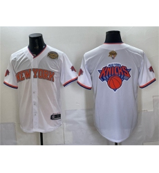 Men's New York Knicks Team Big Logo White 2026 Finals & Eastern Conference Champions Stitched Baseball Jersey