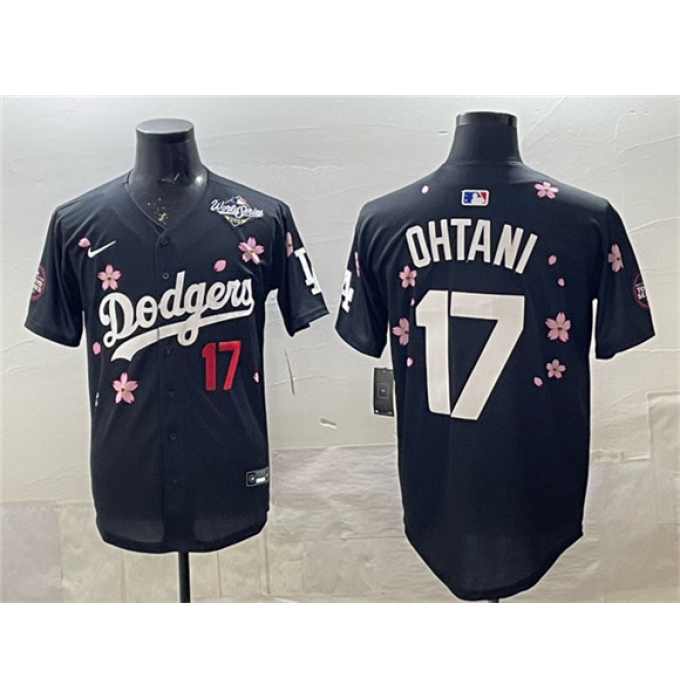 Men's Los Angeles Dodgers #17 Shohei Ohtani Black 2025 World Series Tokyo Series Limited Stitched Baseball Jersey