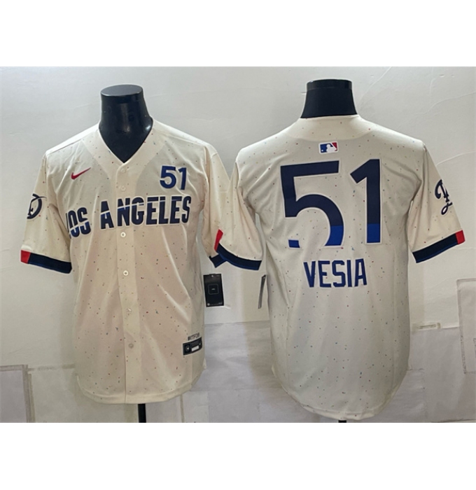 Men's Los Angeles Dodgers #51 Alex Vesia Cream 2024 City Connect Limited Stitched Baseball Jersey