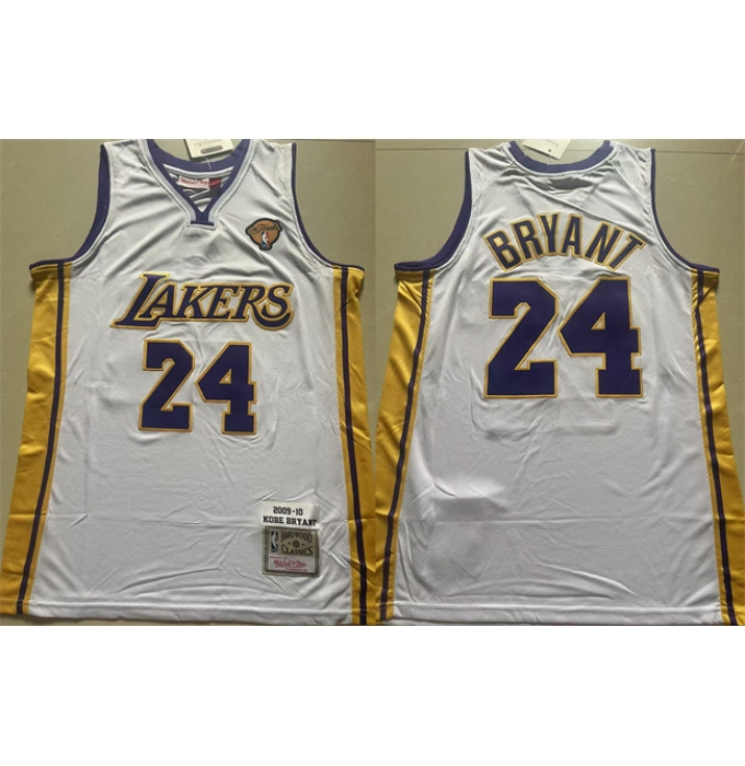 Men's Los Angeles Lakers #24 Kobe Bryant White 2009-10 Stitched Throwback Basketball Jersey