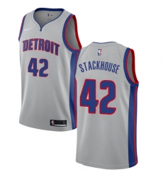 Men's Nike Detroit Pistons #42 Jerry Stackhouse Swingman Silver NBA Jersey Statement Edition