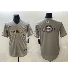 Men's Milwaukee Brewers Team Big Logo Gray Home Limited Stitched Jersey