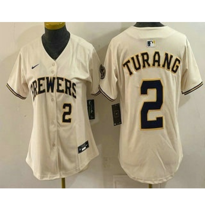 Women's Milwaukee Brewers #2 Brice Turang Cream Limited Jersey