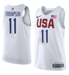 Men's Nike Team USA #11 Klay Thompson Swingman White 2016 Olympic Basketball Jersey