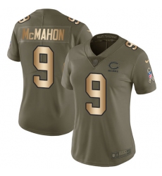Women's Nike Chicago Bears #9 Jim McMahon Limited Olive/Gold Salute to Service NFL Jersey