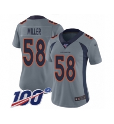 Women's Nike Denver Broncos #58 Von Miller Limited Silver Inverted Legend 100th Season NFL Jersey