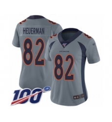 Women's Denver Broncos #82 Jeff Heuerman Limited Silver Inverted Legend 100th Season Football Jersey