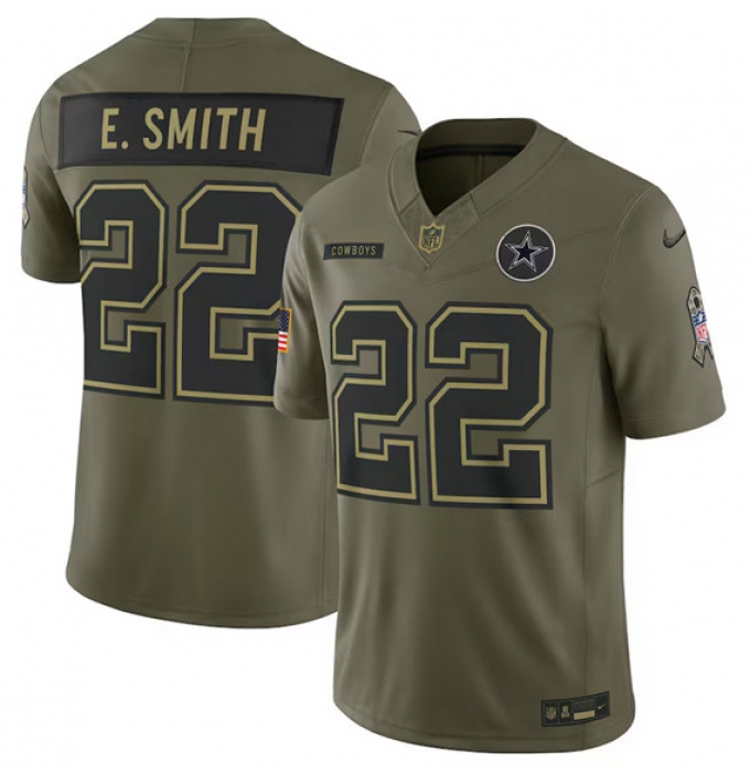 Men's Dallas Cowboys #22 Emmitt Smith Olive 2025 Salute to Service Limited Football Stitched Jersey