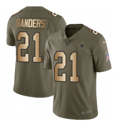 Youth Nike Dallas Cowboys #21 Deion Sanders Limited Olive/Gold 2017 Salute to Service NFL Jersey