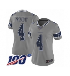 Women's Dallas Cowboys #4 Dak Prescott Limited Gray Inverted Legend 100th Season Football Jersey