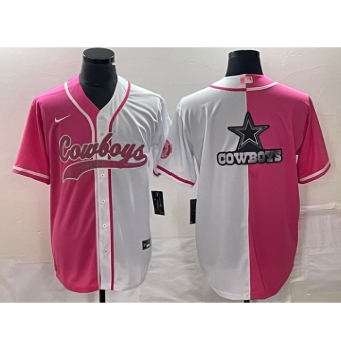 Men's Nike Dallas Nike Cowboys Pink White Split Team Big Logo Cool Base Stitched Baseball Jersey