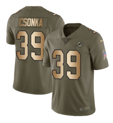 Men's Nike Miami Dolphins #39 Larry Csonka Limited Olive/Gold 2017 Salute to Service NFL Jersey