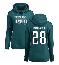 Women's Nike Philadelphia Eagles #28 Wendell Smallwood Green Super Bowl LII Champions Pullover Hoodie