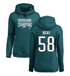 Women's Nike Philadelphia Eagles #58 Jordan Hicks Green Super Bowl LII Champions Pullover Hoodie