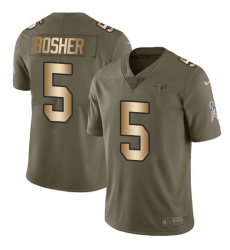 Men's Nike Atlanta Falcons #5 Matt Bosher Limited Olive/Gold 2017 Salute to Service NFL Jersey