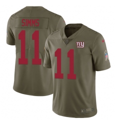 Men's Nike New York Giants #11 Phil Simms Limited Olive 2017 Salute to Service NFL Jersey