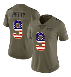 Women's Nike New York Jets #9 Bryce Petty Limited Olive/USA Flag 2017 Salute to Service NFL Jersey