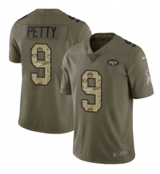 Youth Nike New York Jets #9 Bryce Petty Limited Olive/Camo 2017 Salute to Service NFL Jersey