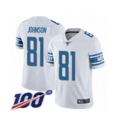 Men's Detroit Lions #81 Calvin Johnson White Vapor Untouchable Limited Player 100th Season Football Jersey