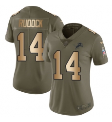 Women's Nike Detroit Lions #14 Jake Rudock Limited Olive/Gold Salute to Service NFL Jersey