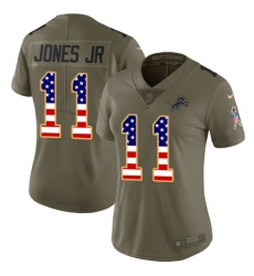 Women's Nike Detroit Lions #11 Marvin Jones Jr Limited Olive/USA Flag Salute to Service NFL Jersey