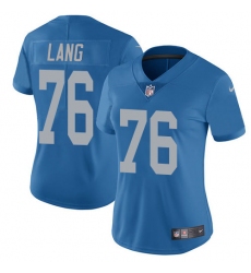 Women's Nike Detroit Lions #76 T.J. Lang Limited Blue Alternate Vapor Untouchable NFL Jersey