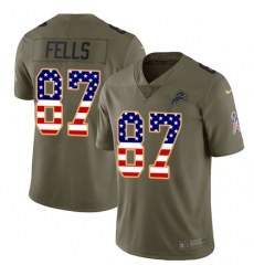 Men's Nike Detroit Lions #87 Darren Fells Limited Olive/USA Flag Salute to Service NFL Jersey
