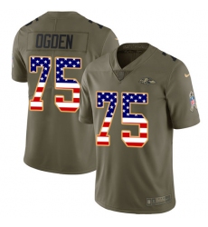 Youth Nike Baltimore Ravens #75 Jonathan Ogden Limited Olive/USA Flag Salute to Service NFL Jersey