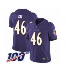 Men's Baltimore Ravens #46 Morgan Cox Purple Team Color Vapor Untouchable Limited Player 100th Season Football Jersey