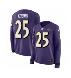 Women's Nike Baltimore Ravens #25 Tavon Young Limited Purple Therma Long Sleeve NFL Jersey