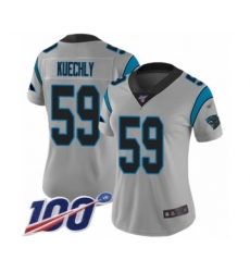 Women's Carolina Panthers #59 Luke Kuechly Silver Inverted Legend Limited 100th Season Football Jersey
