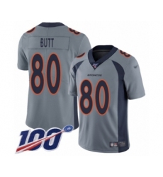 Men's Denver Broncos #80 Jake Butt Limited Silver Inverted Legend 100th Season Football Jersey