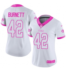 Women's Nike Green Bay Packers #42 Morgan Burnett Limited White/Pink Rush Fashion NFL Jersey