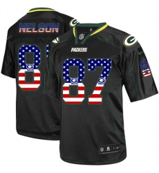 Men's Nike Green Bay Packers #87 Jordy Nelson Elite Black USA Flag Fashion NFL Jersey