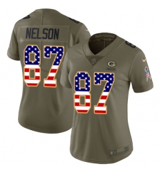 Women's Nike Green Bay Packers #87 Jordy Nelson Limited Olive/USA Flag 2017 Salute to Service NFL Jersey
