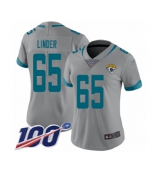 Women's Jacksonville Jaguars #65 Brandon Linder Silver Inverted Legend Limited 100th Season Football Jersey