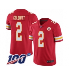 Men's Kansas City Chiefs #2 Dustin Colquitt Red Team Color Vapor Untouchable Limited Player 100th Season Football Jersey