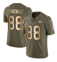 Youth Nike Kansas City Chiefs #88 Tony Gonzalez Limited Olive/Gold 2017 Salute to Service NFL Jersey