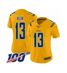 Women's Los Angeles Chargers #13 Keenan Allen Limited Gold Inverted Legend 100th Season Football Jersey